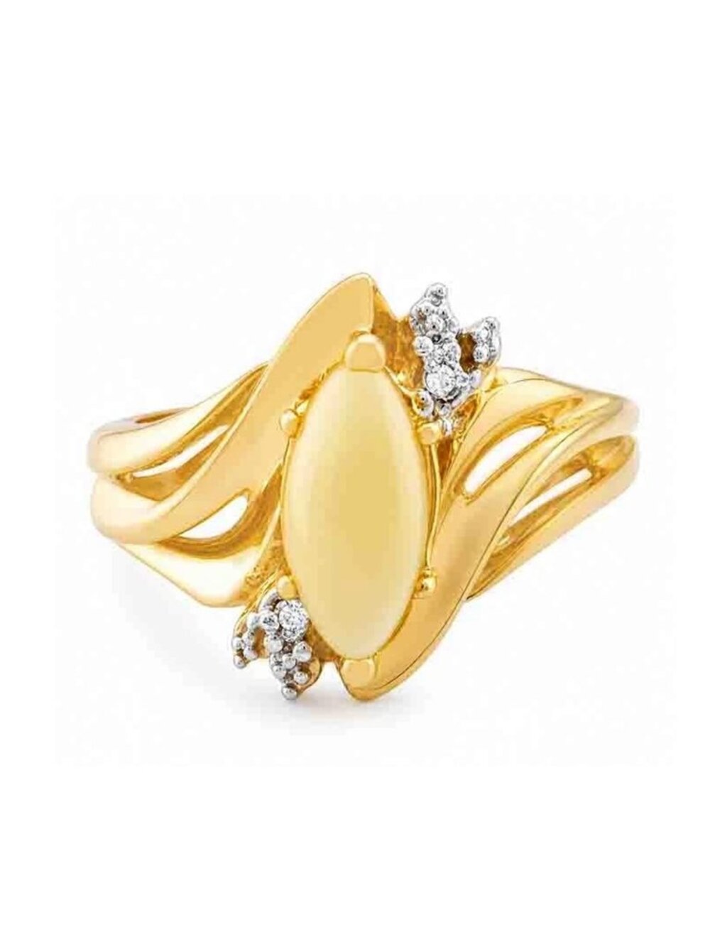 Genuine 0.65 Cts Opal & Diamond Ring 10k Gold